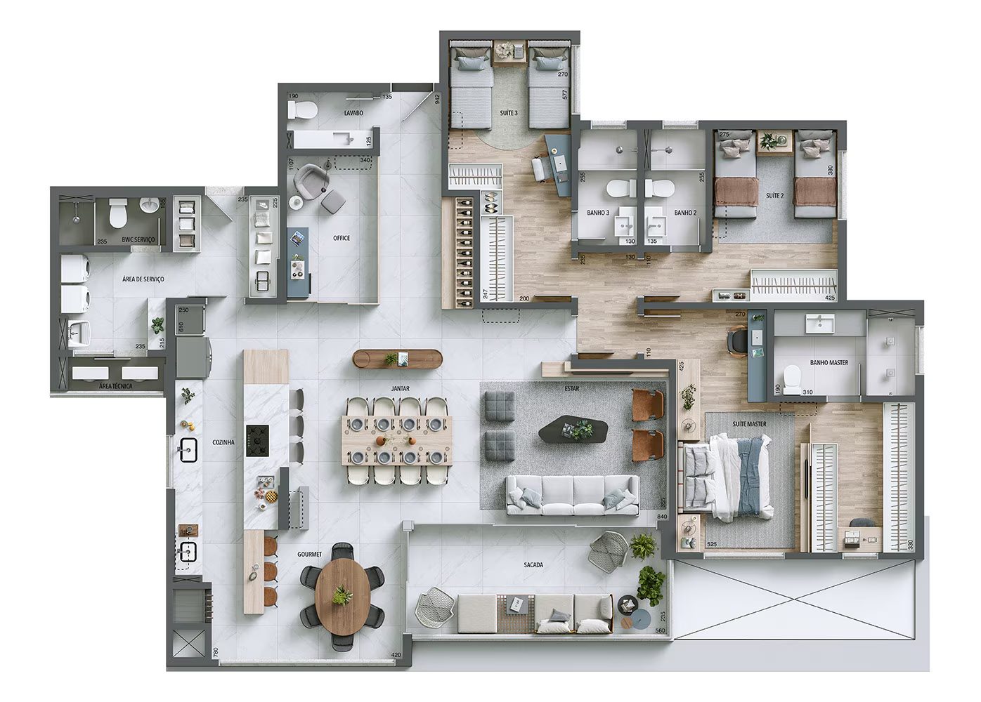 Planta do apartamento de 193m² do Landhaus